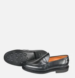 SANDERS Black Leather Pull Up Penny* Mocassins