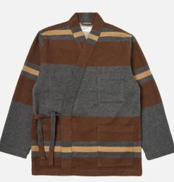 UNIVERSAL WORKS Kyoto Work Jkt Wool Stripe Cha* Veste