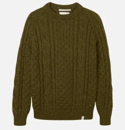 PEREGRINE Wool Hudson Aran Knit Khaki* Knitwear