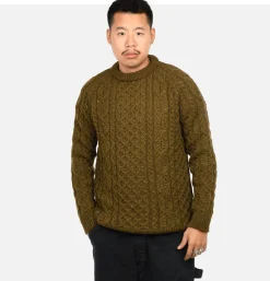 PEREGRINE Wool Hudson Aran Knit Khaki* Knitwear