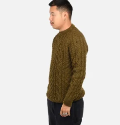 PEREGRINE Wool Hudson Aran Knit Khaki* Knitwear